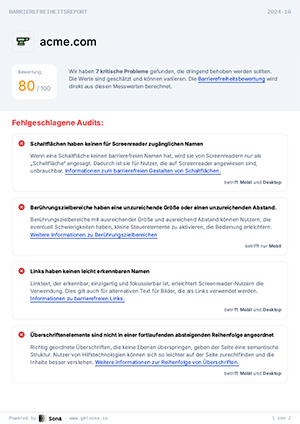 Accessibility report for the website acme.com